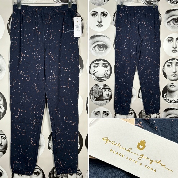 Spiritual Gangster Navy Laguna Sweatpants w/ Zodiac Constellation Design, Sz XS - Picture 1 of 8